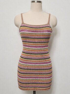 Olive + Oak Crochet Dress Boho Striped Beach Cover Up Summer Tank S